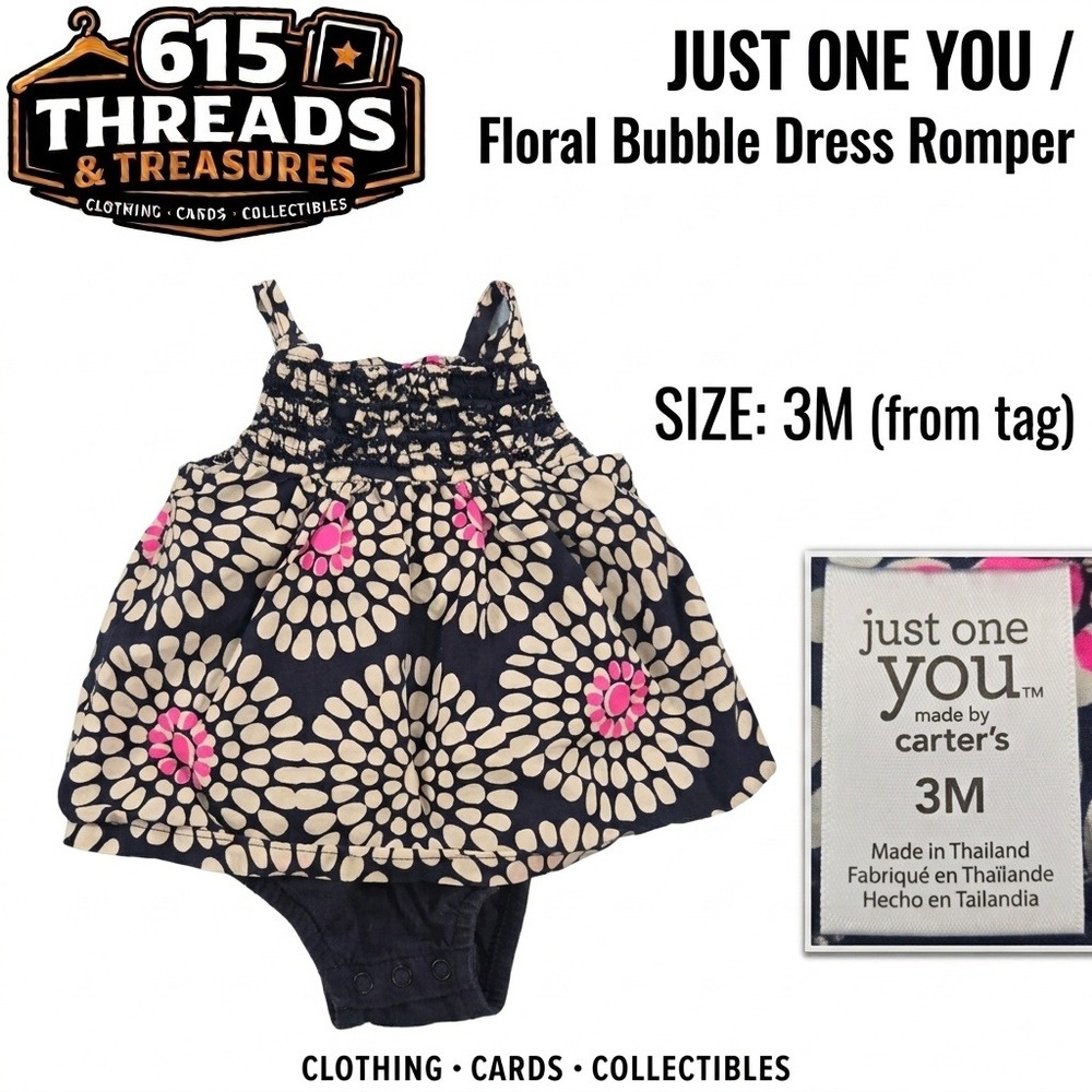 Just One You by Carters Baby Girl Floral Bubble Dress Romper Navy Pink 3M